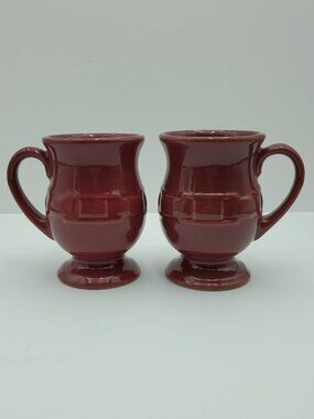 Longaberger Pottery Woven Traditions Paprika Red Latte Mugs Pedestal Footed Mugs
